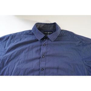 Beverly Hills Polo Club Men's Shirt Size 2XLB Navy Short Sleeve Button Up Cotton